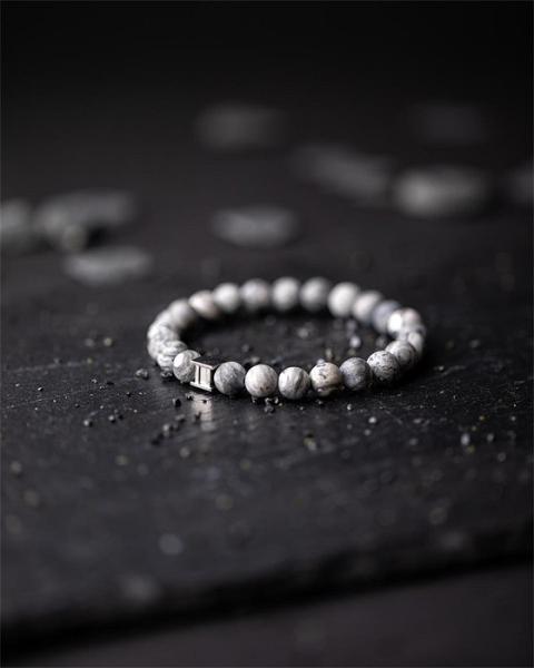 Armband mit 8 mm mattem Jaspis-Stein - Alpha Mat Grey